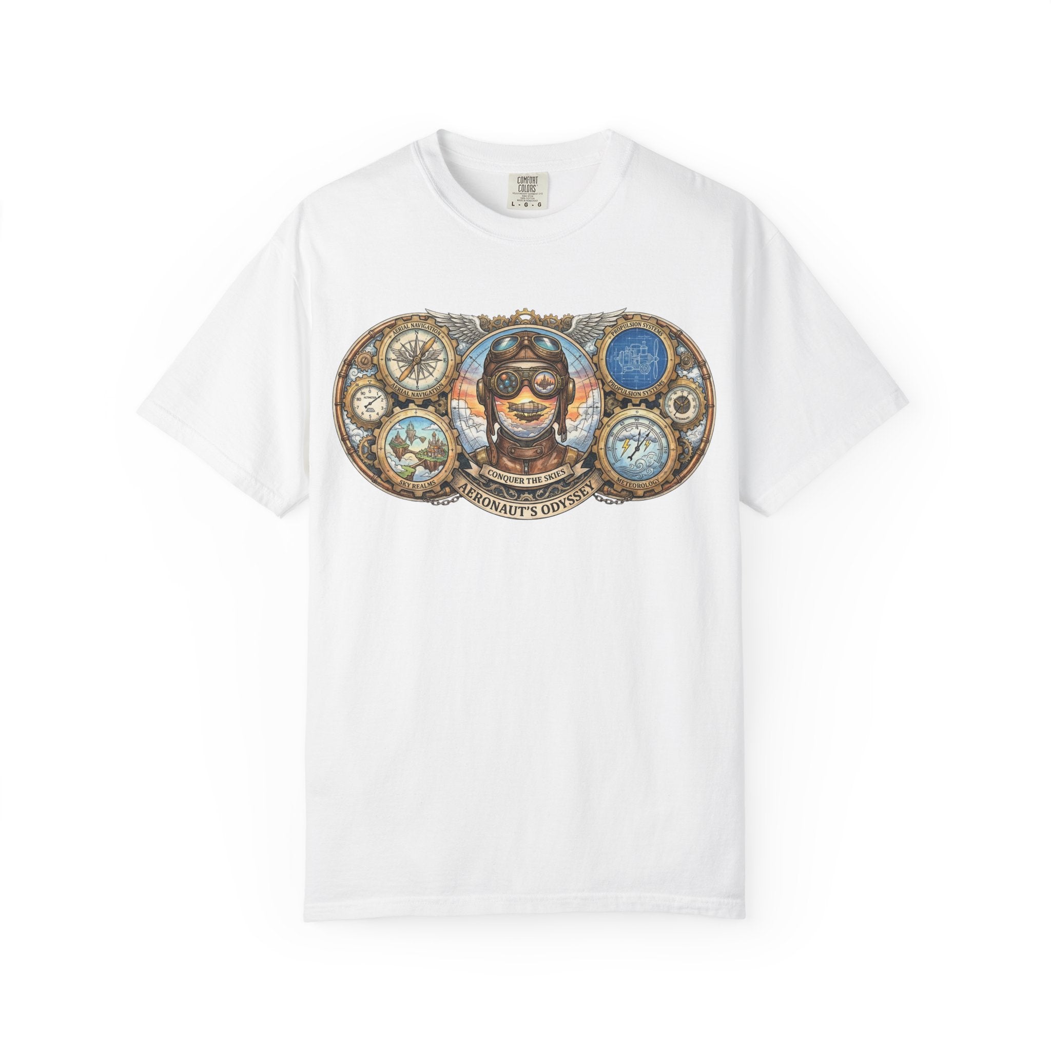 MATFAY Vintage Aviator Pilot Illustration T-Shirt | Steampunk Compass Goggles