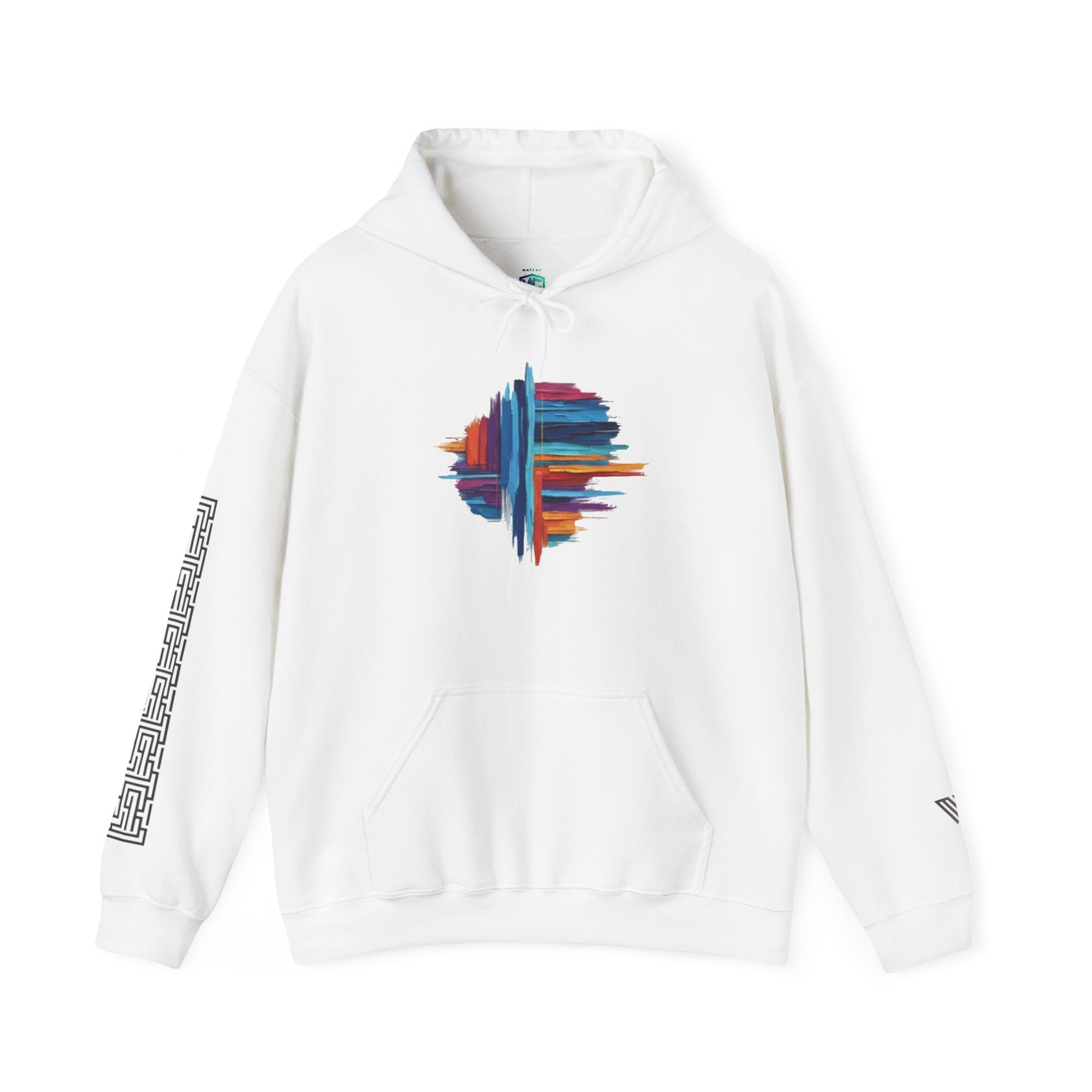 MATFAY Abstract Colorful Brushstroke Circle Hoodie | White Pullover Sweatshirt