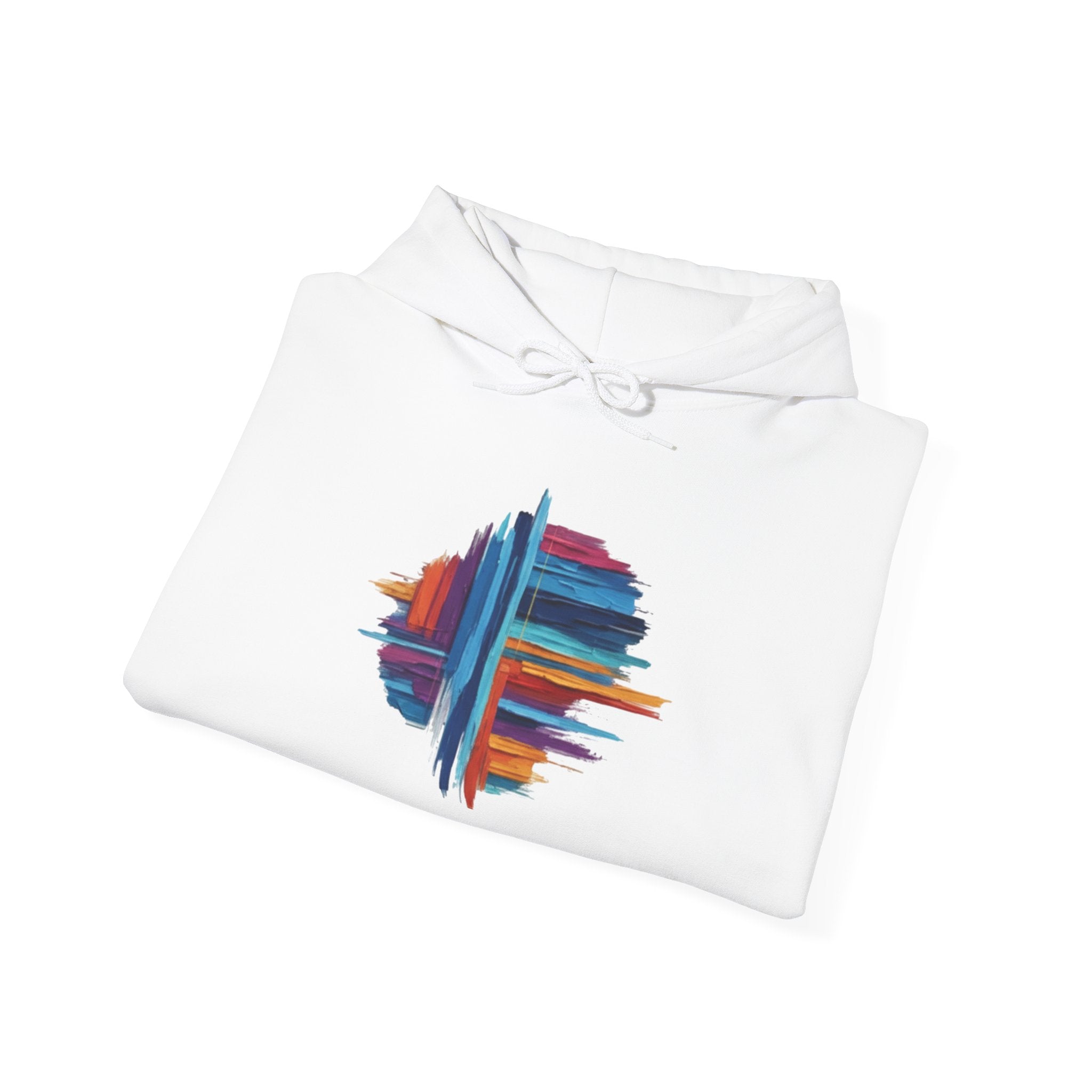 MATFAY Abstract Colorful Brushstroke Circle Hoodie | White Pullover Sweatshirt