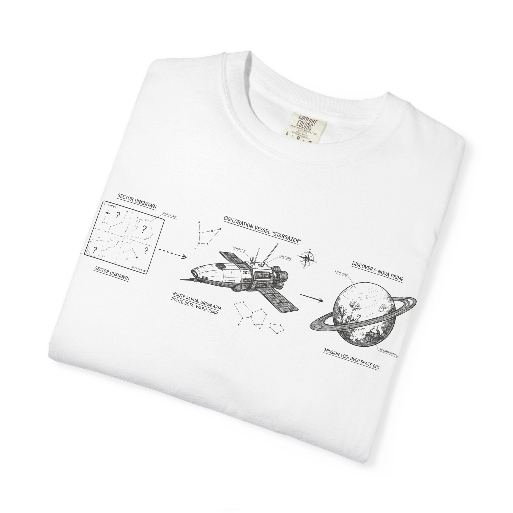 MATFAY Spacecraft Diagram Tee | Vintage Rocket, Satellite, Planet Illustration
