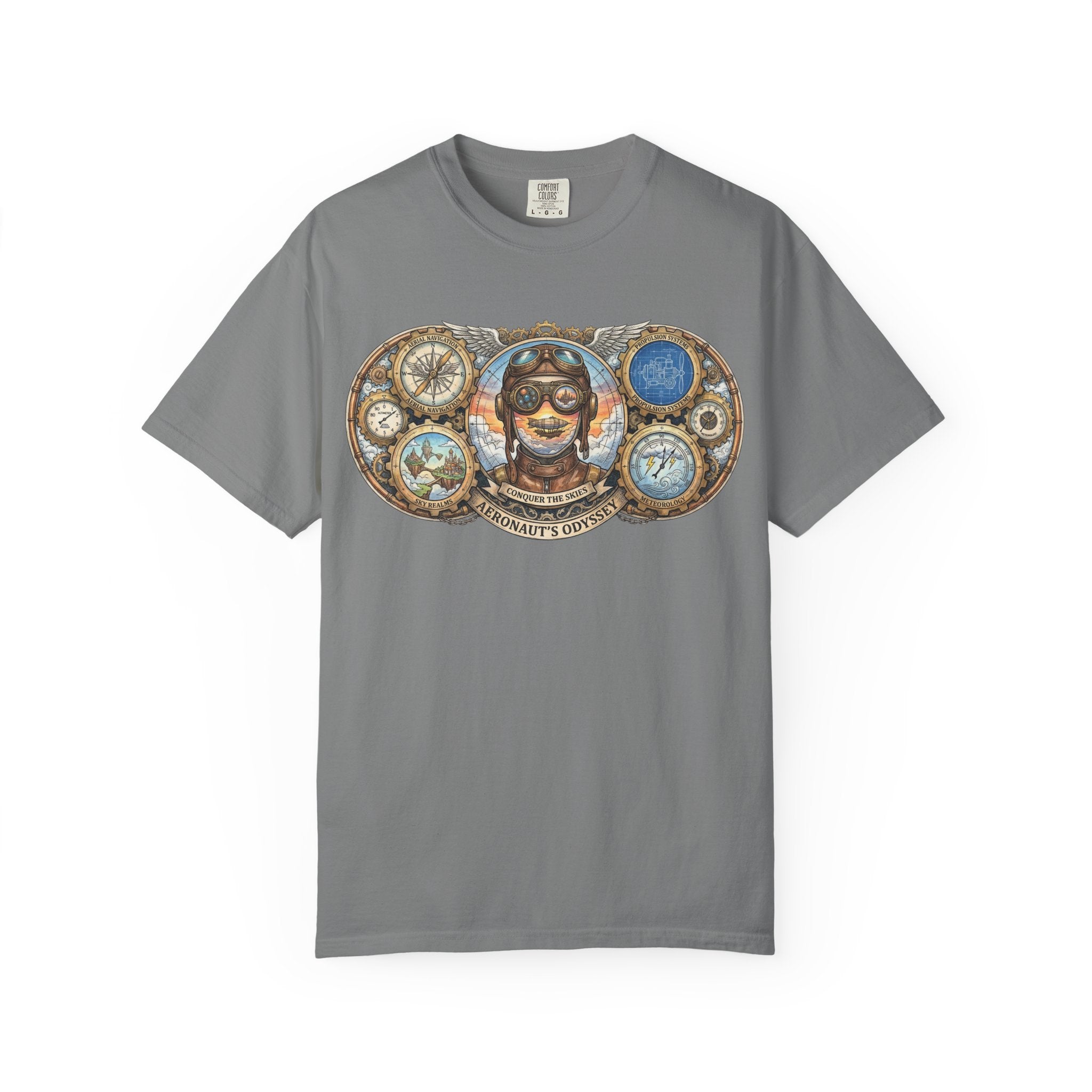 MATFAY Vintage Aviator Pilot Illustration T-Shirt | Steampunk Compass Goggles