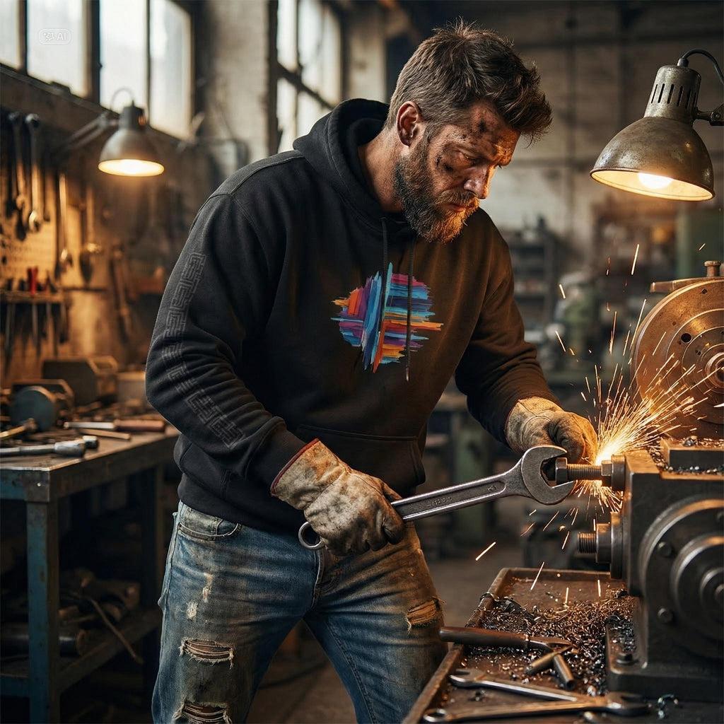 MATFAY Abstract Colorful Brushstroke Circle Hoodie | White Pullover Sweatshirt