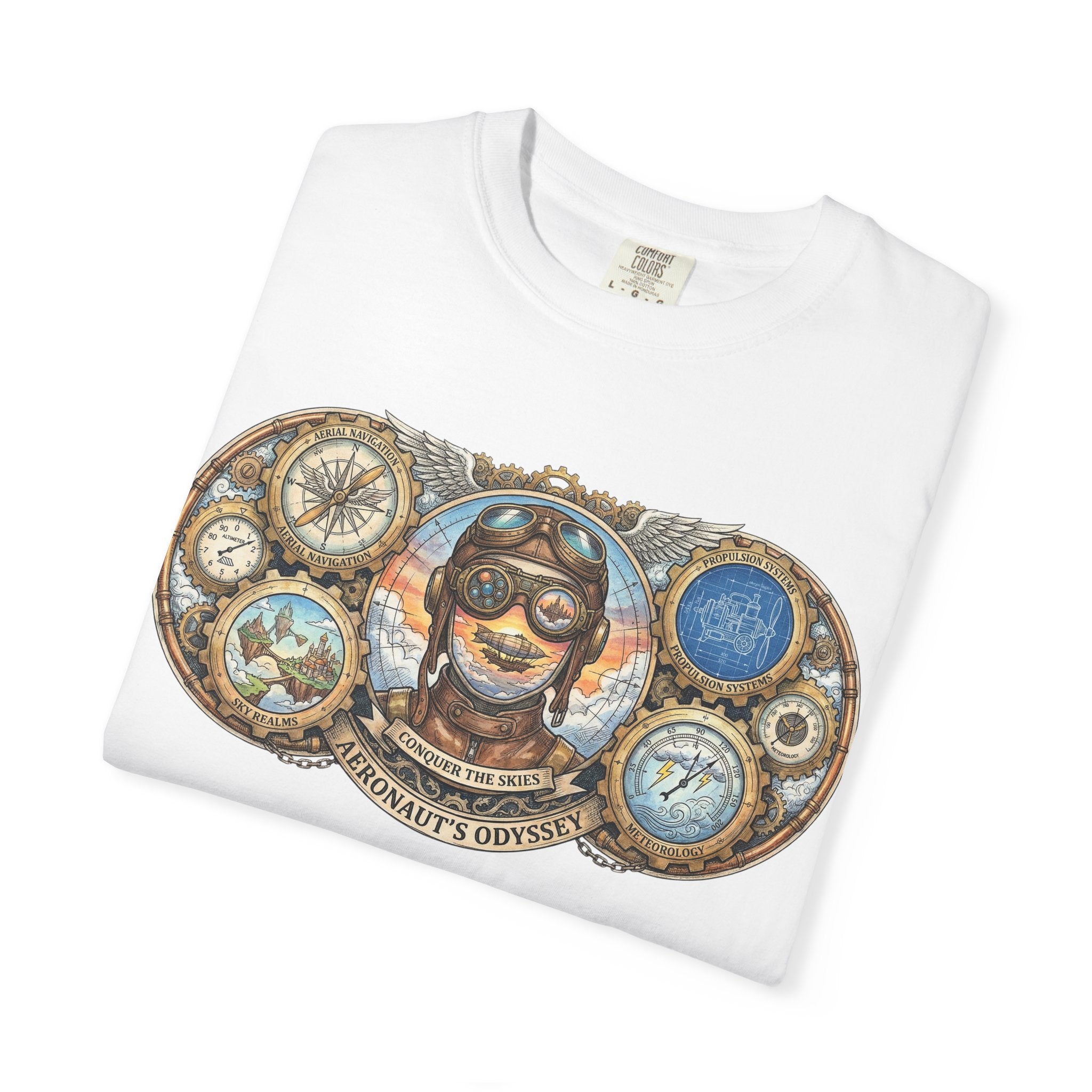 MATFAY Vintage Aviator Pilot Illustration T-Shirt | Steampunk Compass Goggles