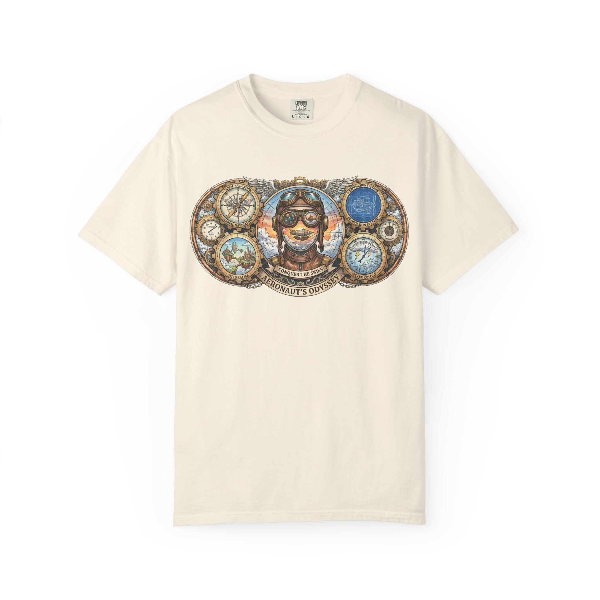 MATFAY Vintage Aviator Pilot Illustration T-Shirt | Steampunk Compass Goggles