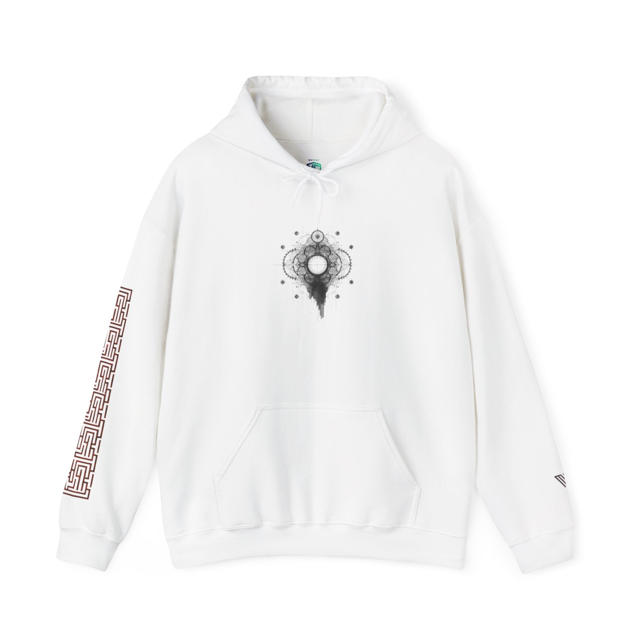 Mystic Orb Mandala Hoodie | Geometric Sleeve Maze, Minimal Occult Design
